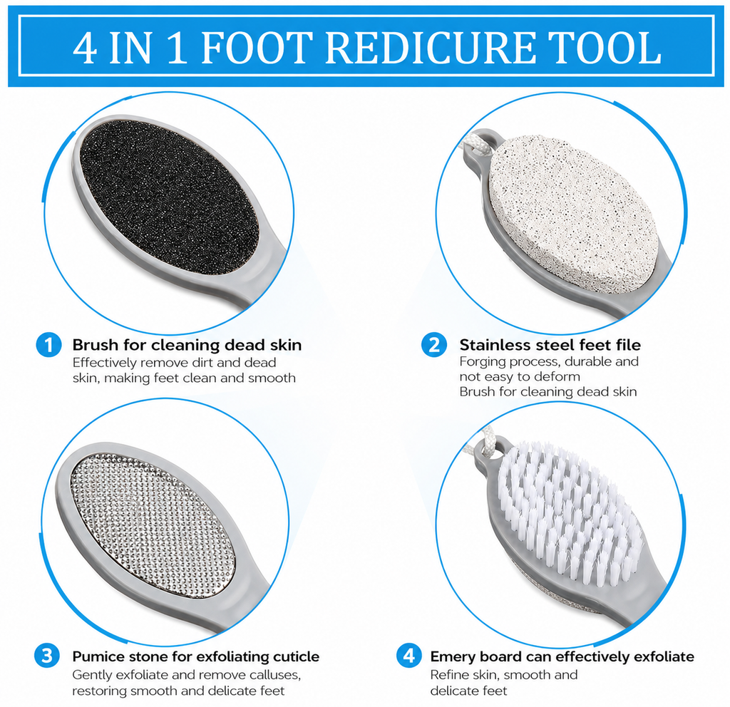 4 in 1 Pedicure Tool Callus Remover Brush – Complete Foot Care  Ar