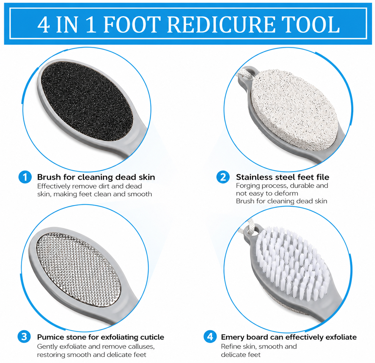 4 in 1 Pedicure Tool Callus Remover Brush – Complete Foot Care  Ar