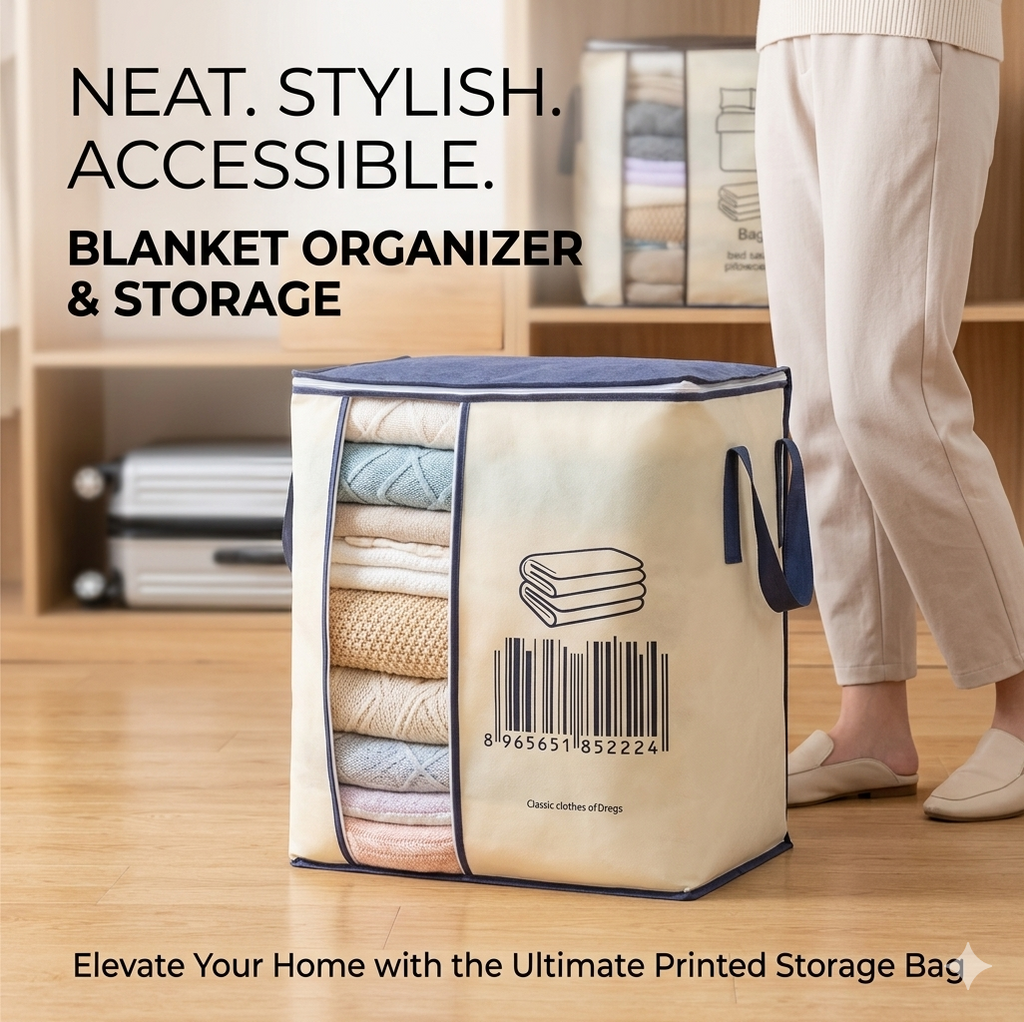 Printed Blanket Organizer with Handles Storage Bag  Ar